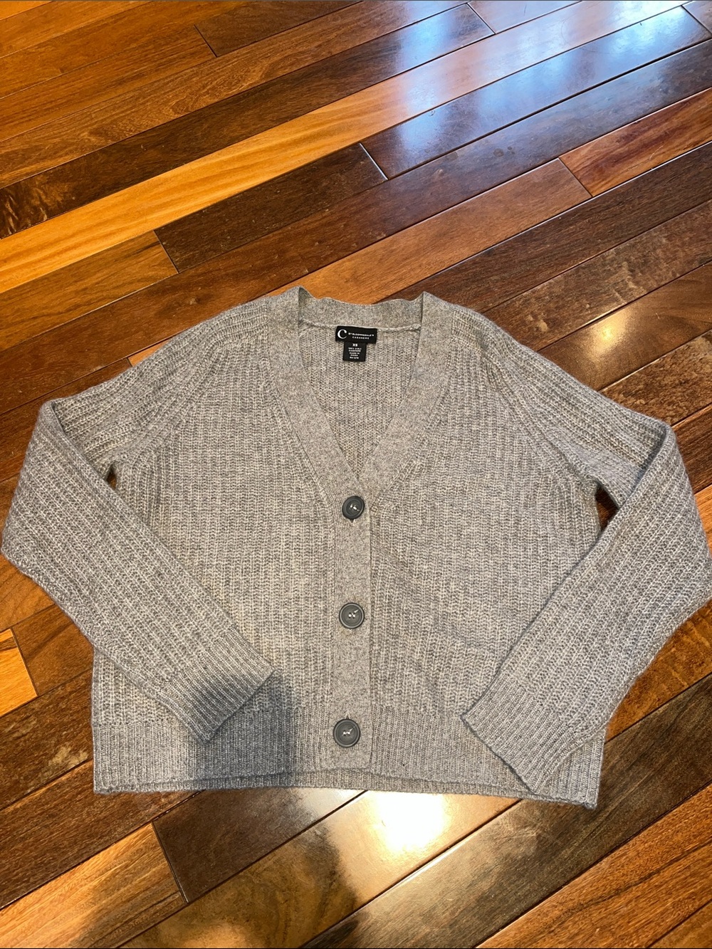 Bloomingdale’s Cashmere Light Gray V-Neck Button Down Cardigan
